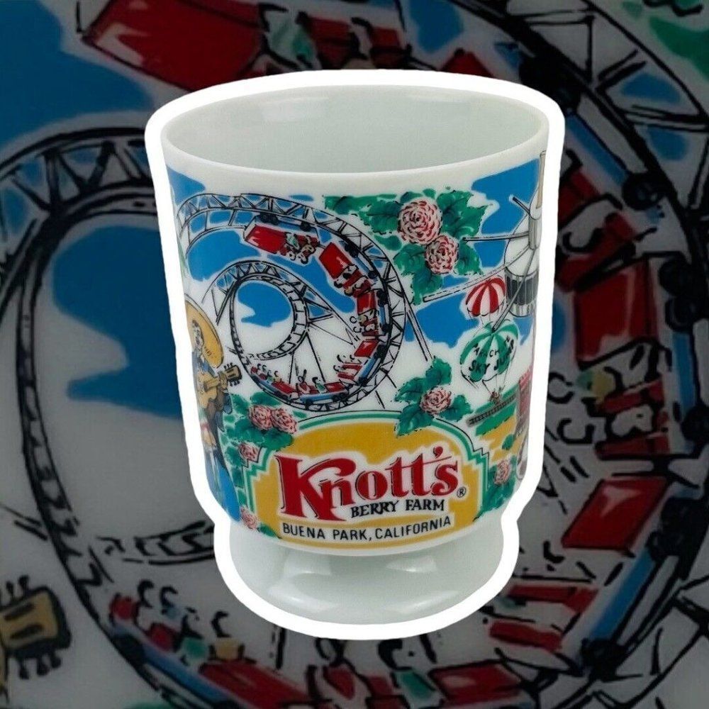 RARE Vintage 1970s Knotts Berry Farm Pedestal Mug Theme Park Japan Retired Rides